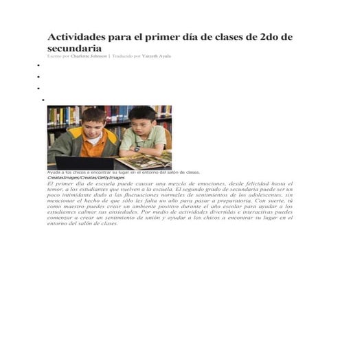 Actividades para el primer día de clases de 2do de secundaria | DOCX