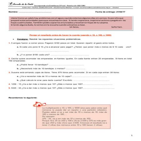 Actividades para hacer en casa   5to - matemática.