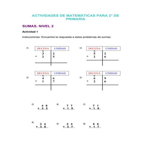 Actividades para segundo  de primaria