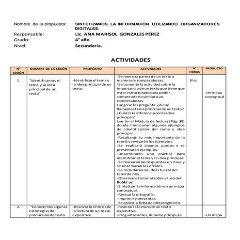 Actividades para trabajo final