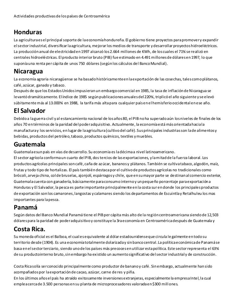 Actividades productivas de los paises de centroamerica