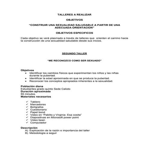 ACTIVIDADES - SEGUNDO TALLER