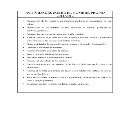 Actividades sobre el nombre propio 2011