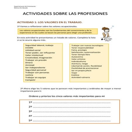 Actividades sobre las profesiones | PDF