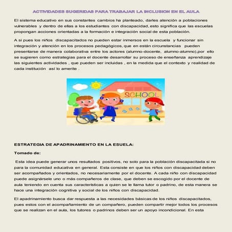 Actividades sugeridas para trabajar lqa inclusion en el aula | DOCX