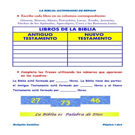 La Biblia: Actividades de repaso