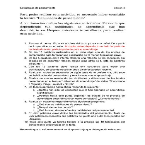 Actividad habilidades de pensamiento