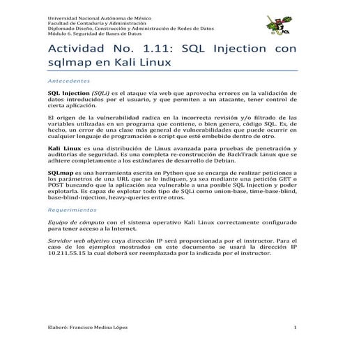 Actividad No. 1.11: SQL Injection con sqlmap en Kali Linux