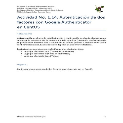 Actividad No. 1.15 Autenticación de dos factores con Google Authenticator en...