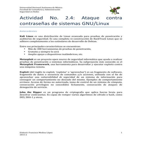 Actividad No. 2.4- Ataque contra contraseñas de sistemas Linux