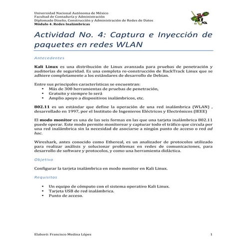 Actividad No. 4: Captura e Inyección de paquetes en redes WLAN