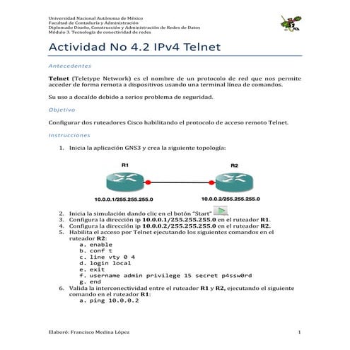 Actividad No 4.2 IPv4 Telnet