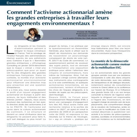 Activisme actionnarial Devoir de vigilance environnemental JSS n°37 14 Sept 2...