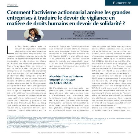 Activisme actionnarial  - Devoir de vigilance en matière  de droits humains -...