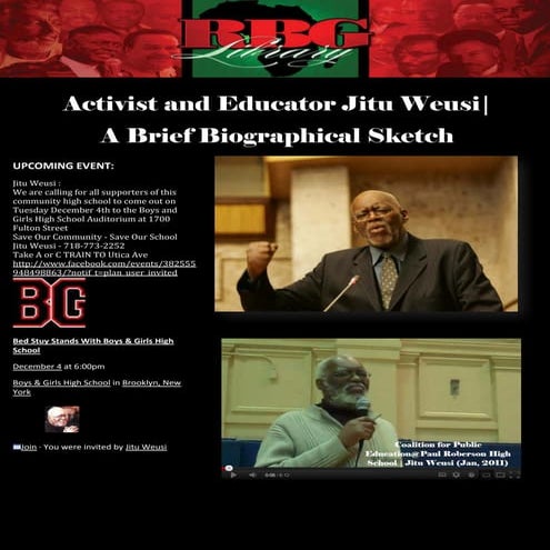 Activist and Educator Jitu Weusi | A Brief Biographical Sketch and Upcoming E...