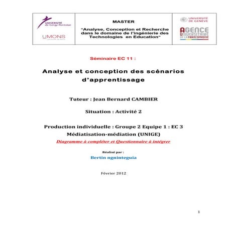 Analyse et conception des scénarios d’apprentissage - Activité 2 séminaire ec...