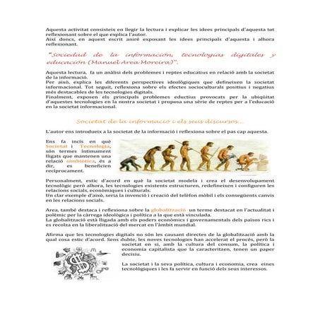 Idees rellevants i reflexió de la lectura societat de la informació, tecnologies digitals i educació (Área, M.)