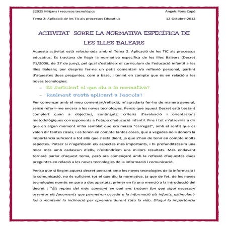 Activitat sobre la normativa específica de les illes balears