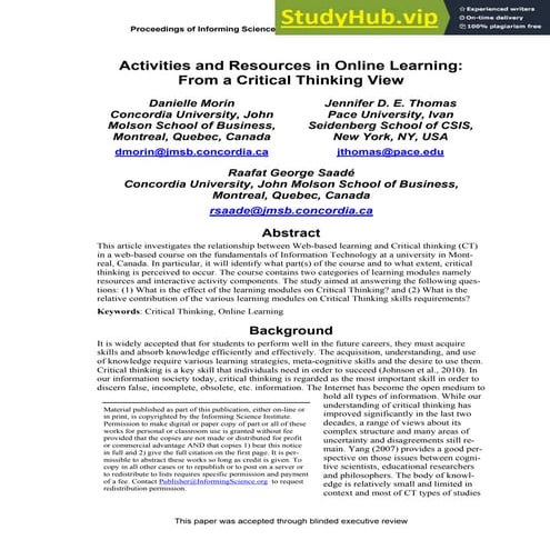 Activities And Resources In Online Learning  From A Critical Thinking View