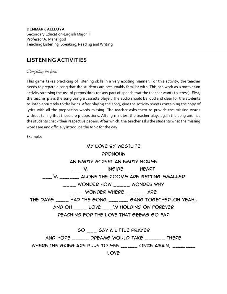 Simulated Activities For Teaching Listening Speaking Reading And Wr 