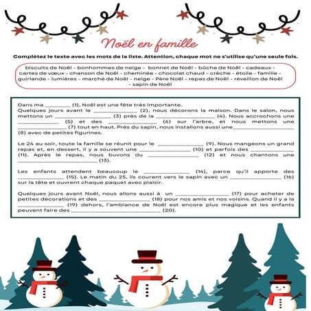 Activité Noël 1 - Noël en famille (texte à trous)