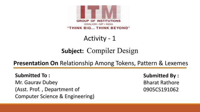 Relationship Among Token, Lexeme & Pattern