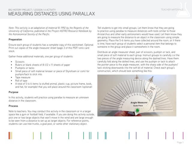 Lesson 1.4 Activity: Measuring Distances Using Parallax