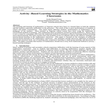 Activity  based learning strategies in the mathematics classrooms