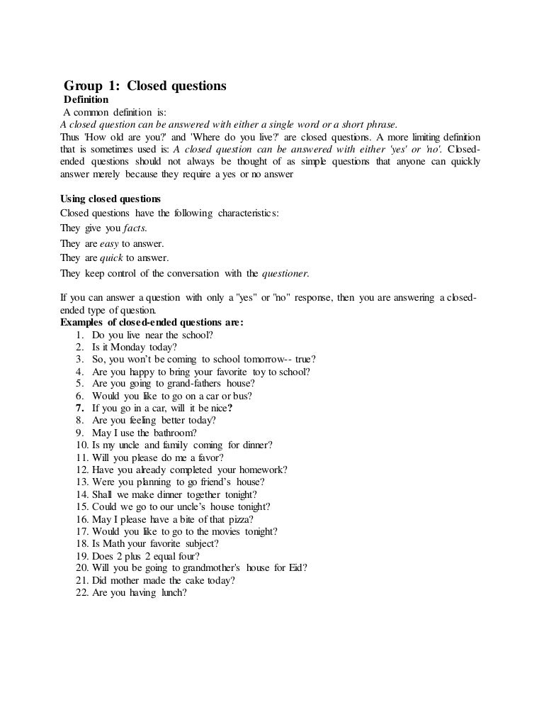 types of questions and activities