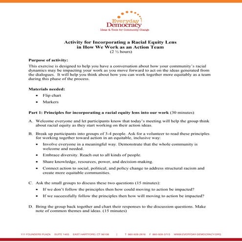 Activity for Incorporating a Racial Equity Lens in Facilitation | DOC