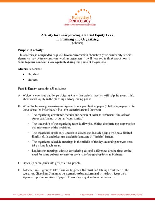 Activity for Incorporating a Racial...