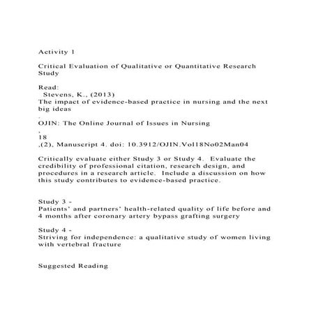 Critical Evaluation of Qualitative or Quantitative Research Stud.docx