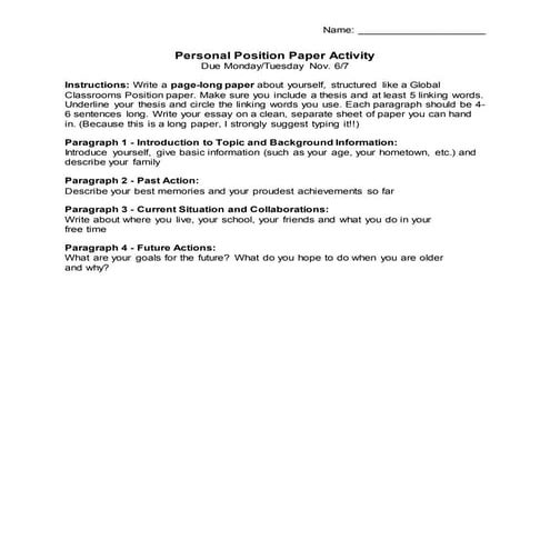 Activity 2   personal position paper