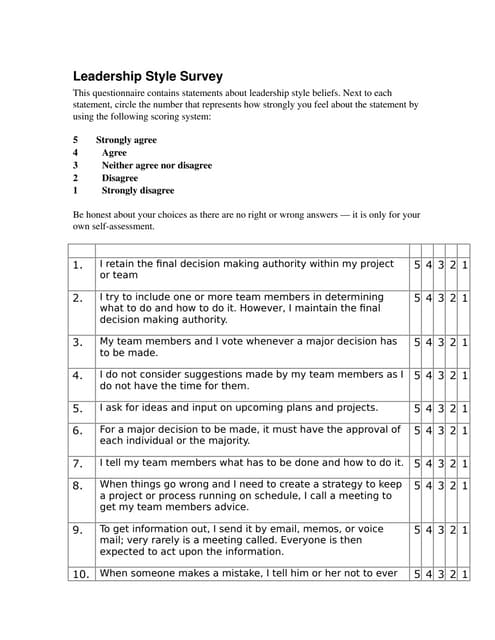 Leadership Style Questionnaire