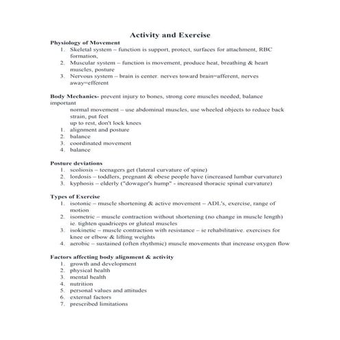 Activity and exercise | DOC