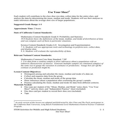 Activity in mean median mode