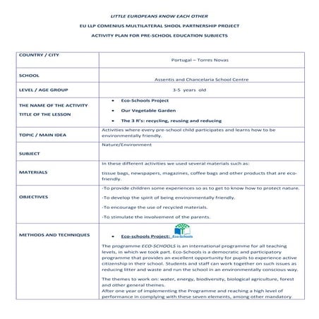 Activity plan. nature