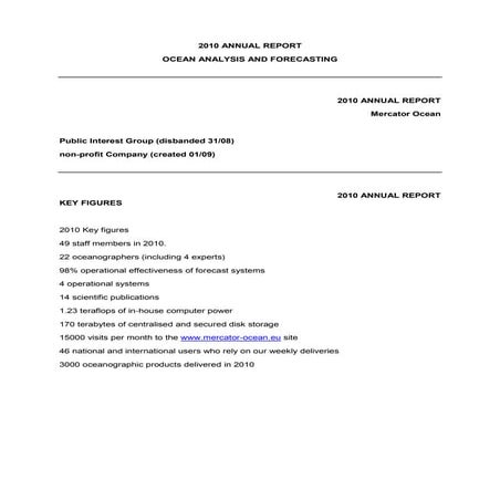 Mercator Ocean 2010 Annual Report
