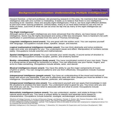 Activity sheet prioritize your intelligences