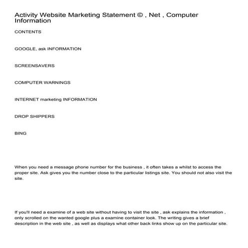 Activity Website Marketing Statement © , Net , Computer Information