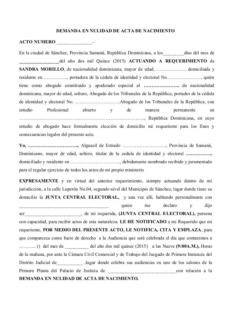 Acto de nulidad de acta de nacimiento