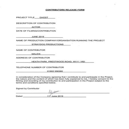 Contributor release forms