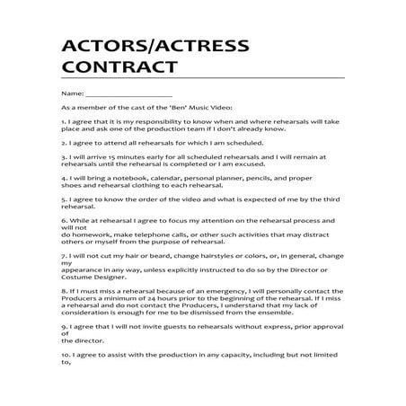 Official Contract For Actors | DOCX