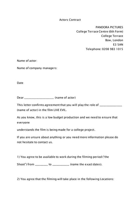  Blank Actor Contract