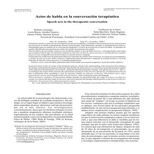 Actos de habla en la conversación terapéutica