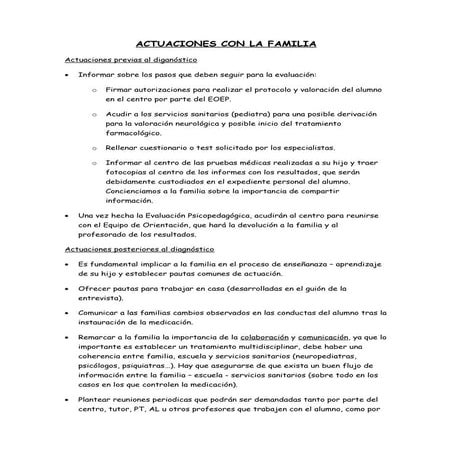 Actuaciones  con la familia