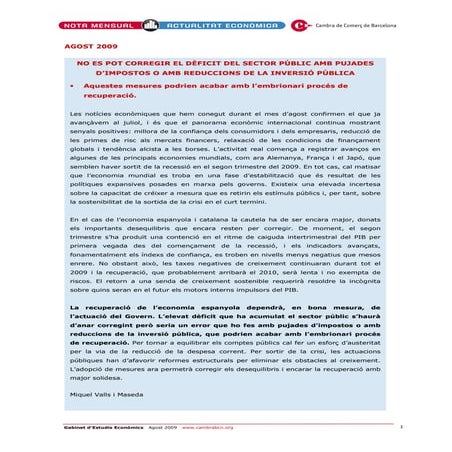 Nota mensual d'actualitat econòmica Agost09