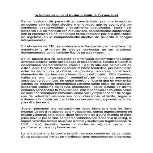Actualizacion sobre el trastorno limite de personalidad