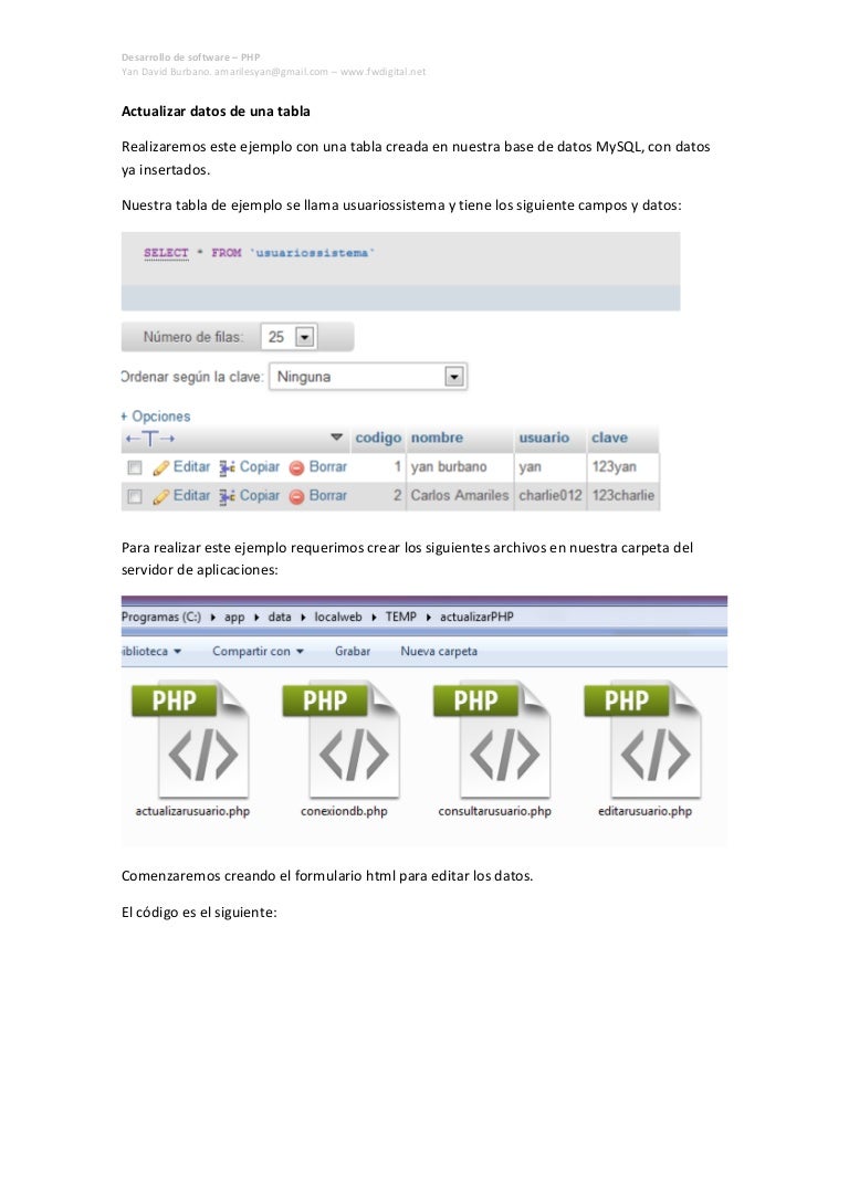 Actualizar datos de una tabla. MYSQL y PHP
