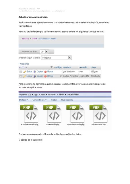 Actualizar datos de una tabla. MYSQL y PHP